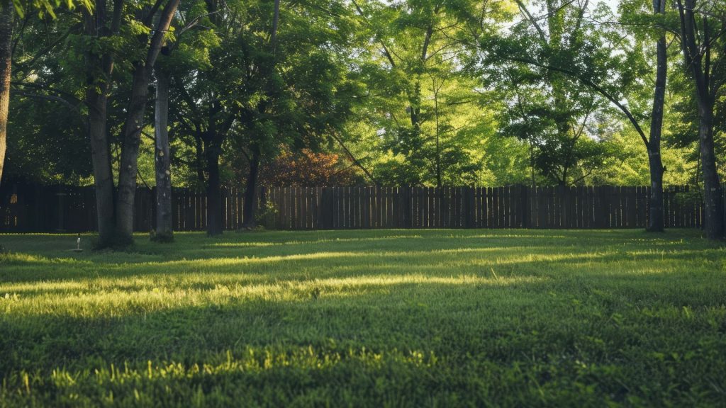 Green yard with trees in good health condition