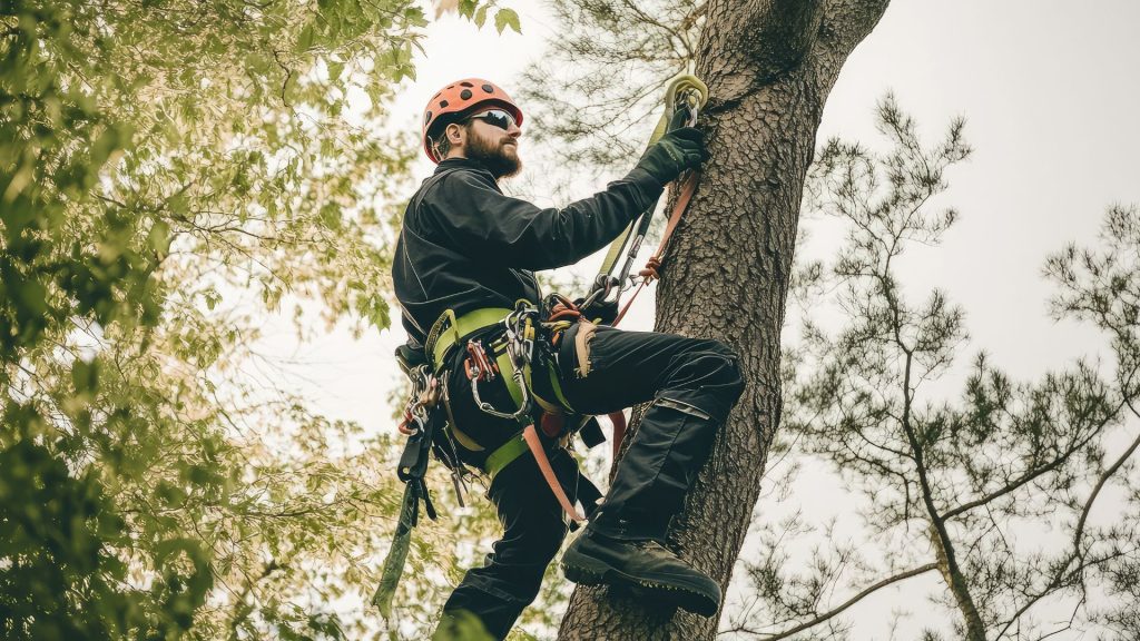 Tree expert prepping for tree removal in Government services