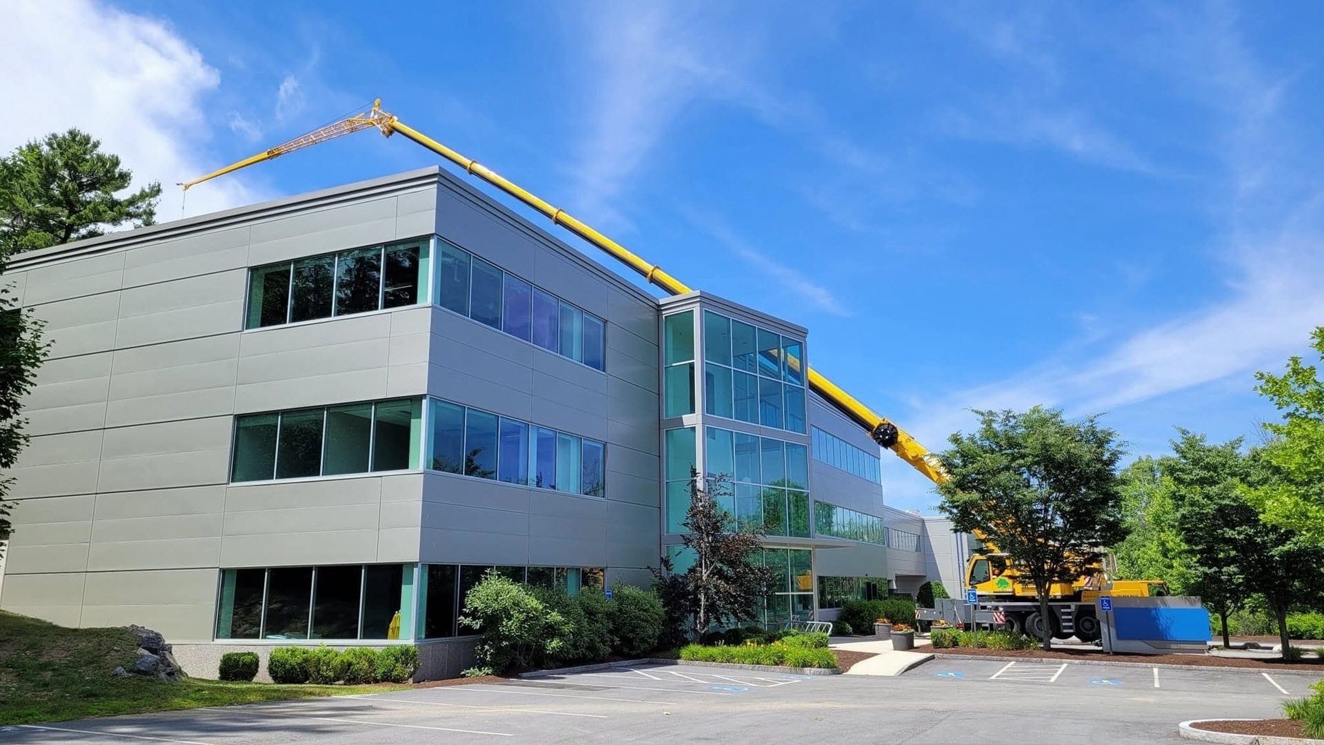 Marquis Tree Service performing a tree service at a large commercial building
